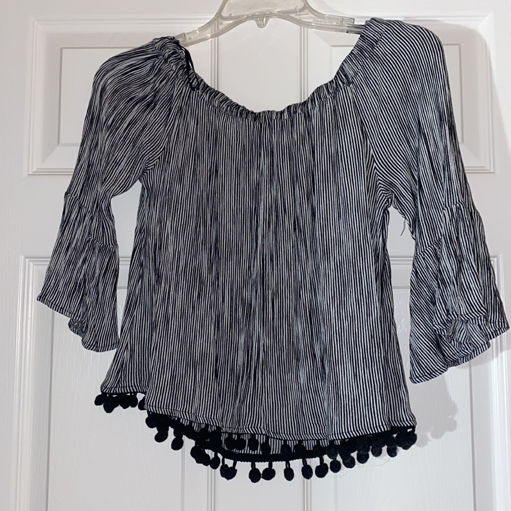 Current+Project Striped Off the Shoulder - Picture 2 of 3